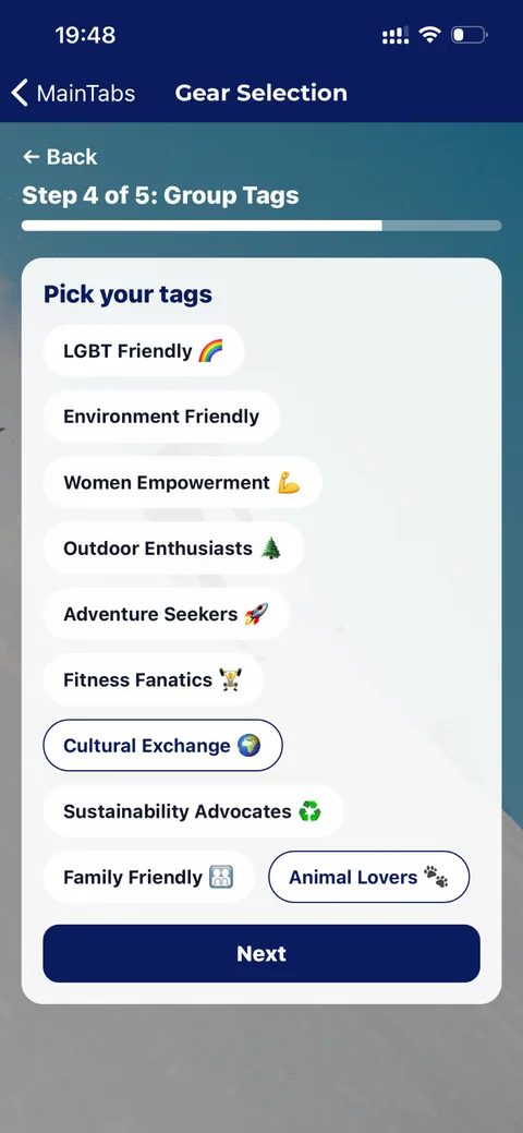 FrostLink group tags selection screen